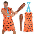 Halloween Men's Costume Adult Caveman Cartoon Style Outfit, Orange & Brown for Cosplay Family Parties