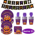 Halloween Paper Plates for Halloween Party Decoration Disposable Cups Napkins Table Cover for Halloween Banner Birthday Party Supplies Serve 20 Design 3