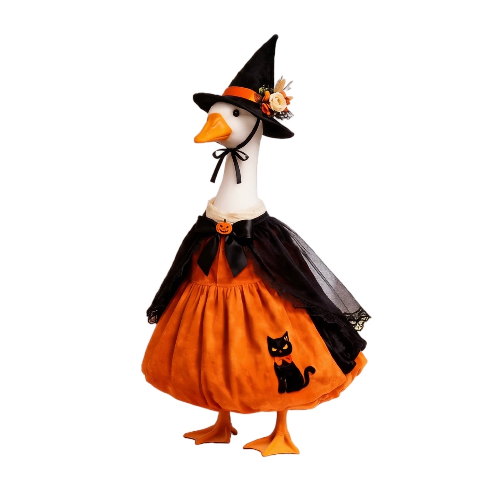 Bat Witch Hat Spiderweb Halloween Goose Clothes Fit 17/23In Cement Plastic Lawn Goose, Stylish Full Set for Outdoor Yard Patio Garden Seasonal Halloween Home Ornamental Arrangement