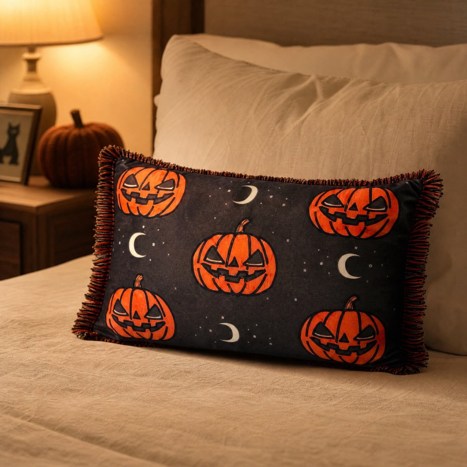 Halloween Ghost Reading Book Throw Pillow Cover, Spooky Library Bookshelf Skull Candlestick Decorative Pillowcase, Retro Halloween Cushion Cover