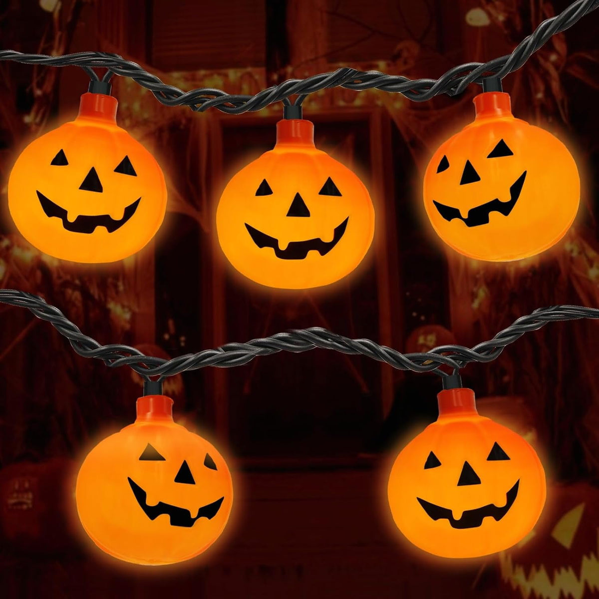 Halloween Pumpkin String Lights, 300cm 118in LED with 20pcs Jack O Lantern Lights - Waterproof, Plug-in for Indoor Outdoor Party, Garden, Yard Decoration