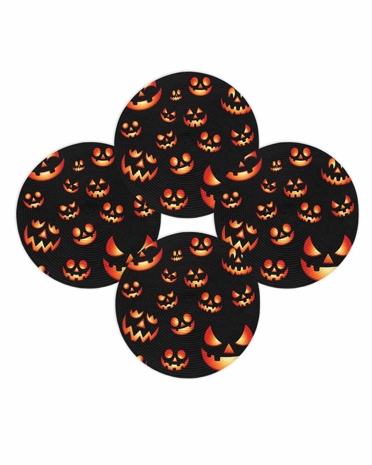 Halloween Round Placemats Set of 4 Spooky Jack-O-Lanterns Place Mats Washable Woven Placemat Orange Black Scary Pumpkin Grimace Circle Braided Table Mat for Kitchen Dining Table Party Decor 15 Inch
