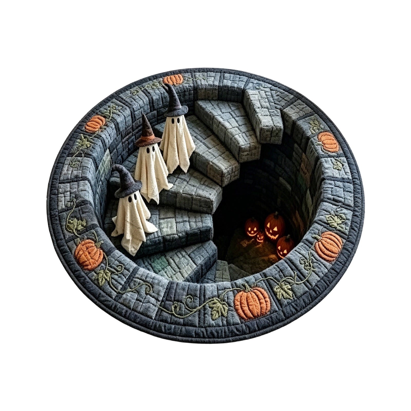 Halloween Round Rug 50cm Optical Illusion, Spooky Ghost Pumpkin Skull Mat, Non-Slip Entryway Bedroom Doormat for Home Party Floor Decor