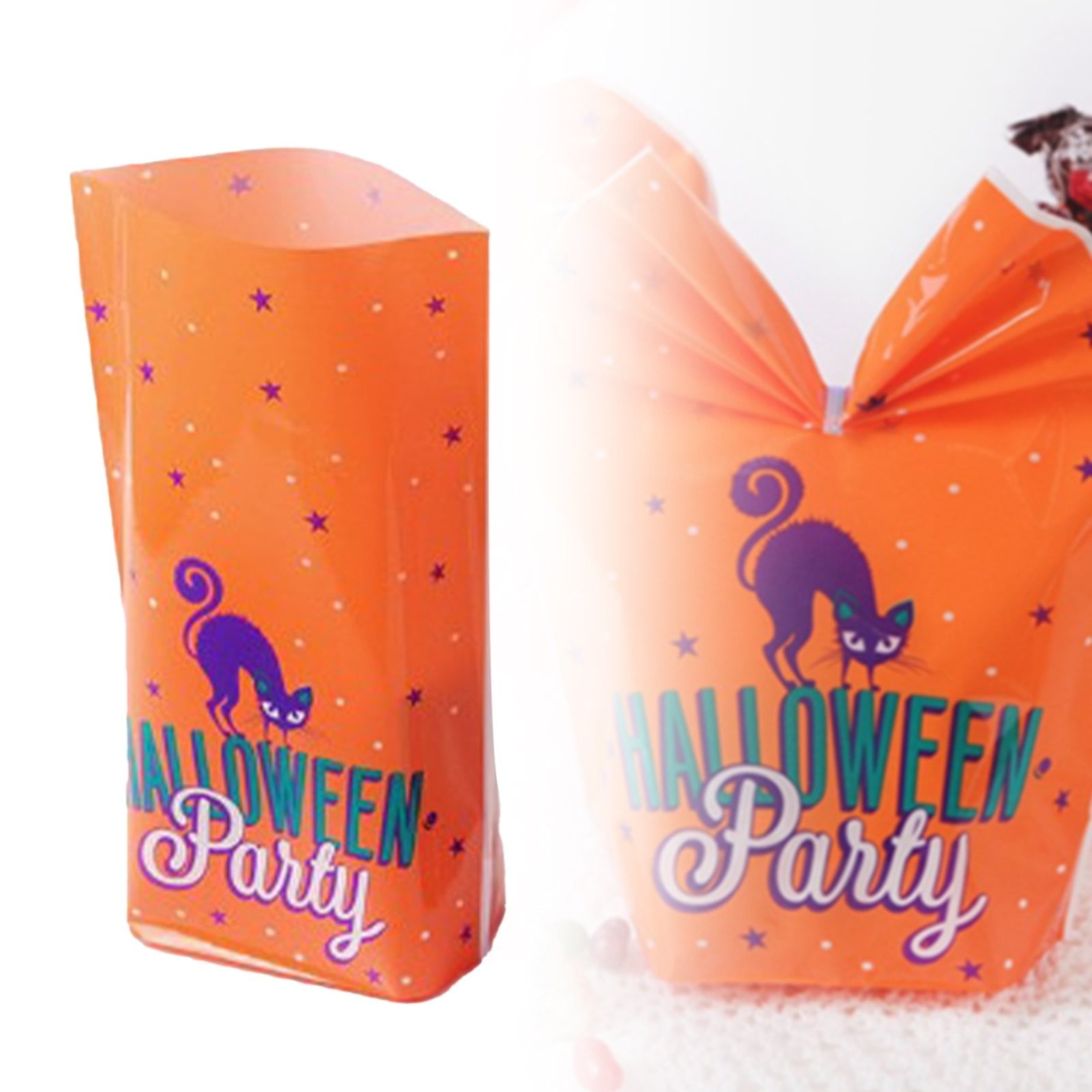 Halloween Treat Bags, Resealable Cellophane Bags, 50 Pcs Wrap Cellophane Treat Bags Party Favor Bags Candy Cookie Bags, Plastic Poly Goodie Storage Bags with Twist Ties for Halloween Party, 4.92x10.8"