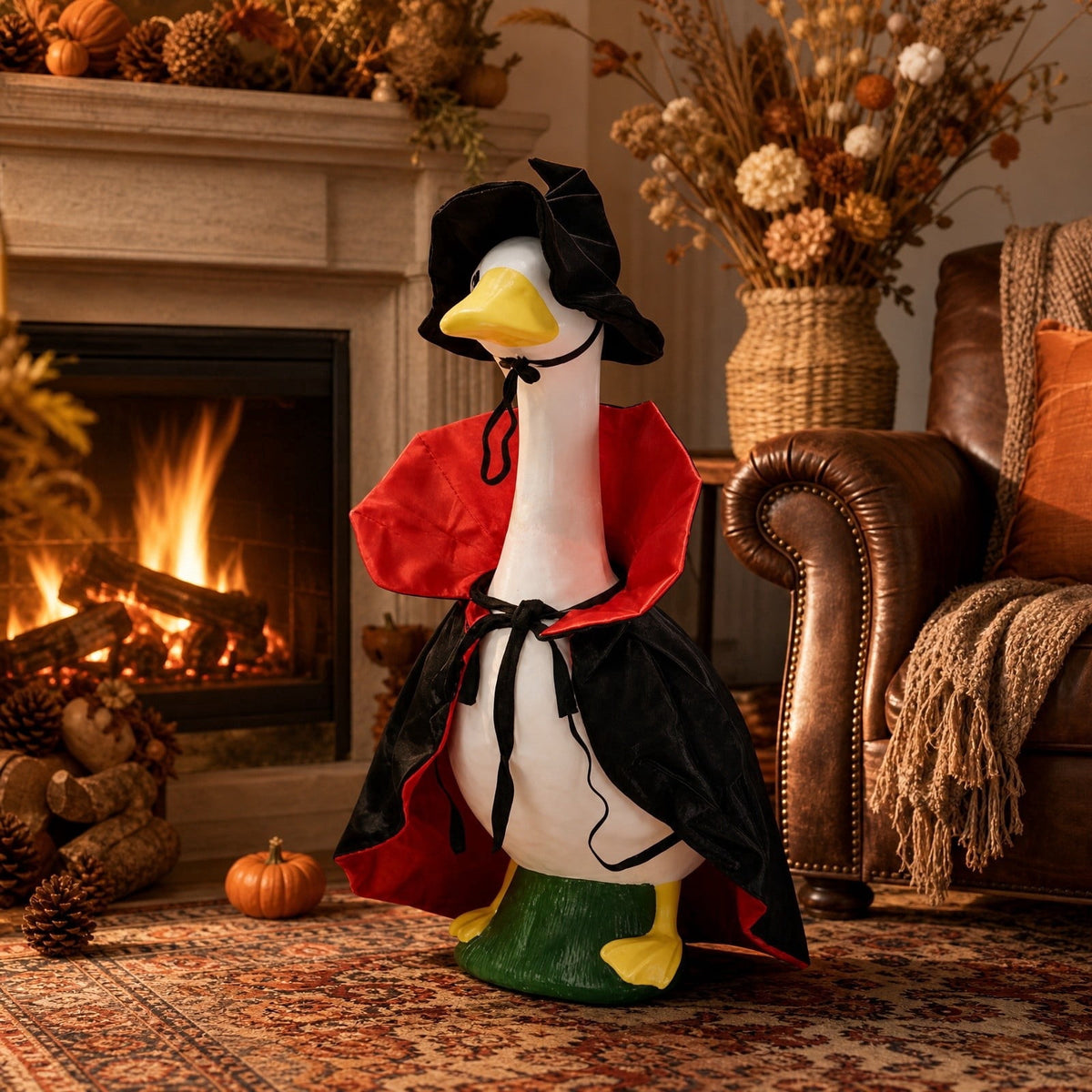 Thanksgiving Harvest Outfit for 23" Porch Goose, Goose Fall Theme Dress in White&Orange with Headwear Fall Harvest Decor for 23" Goose Outdoor Patio Yard Lawn Decoration