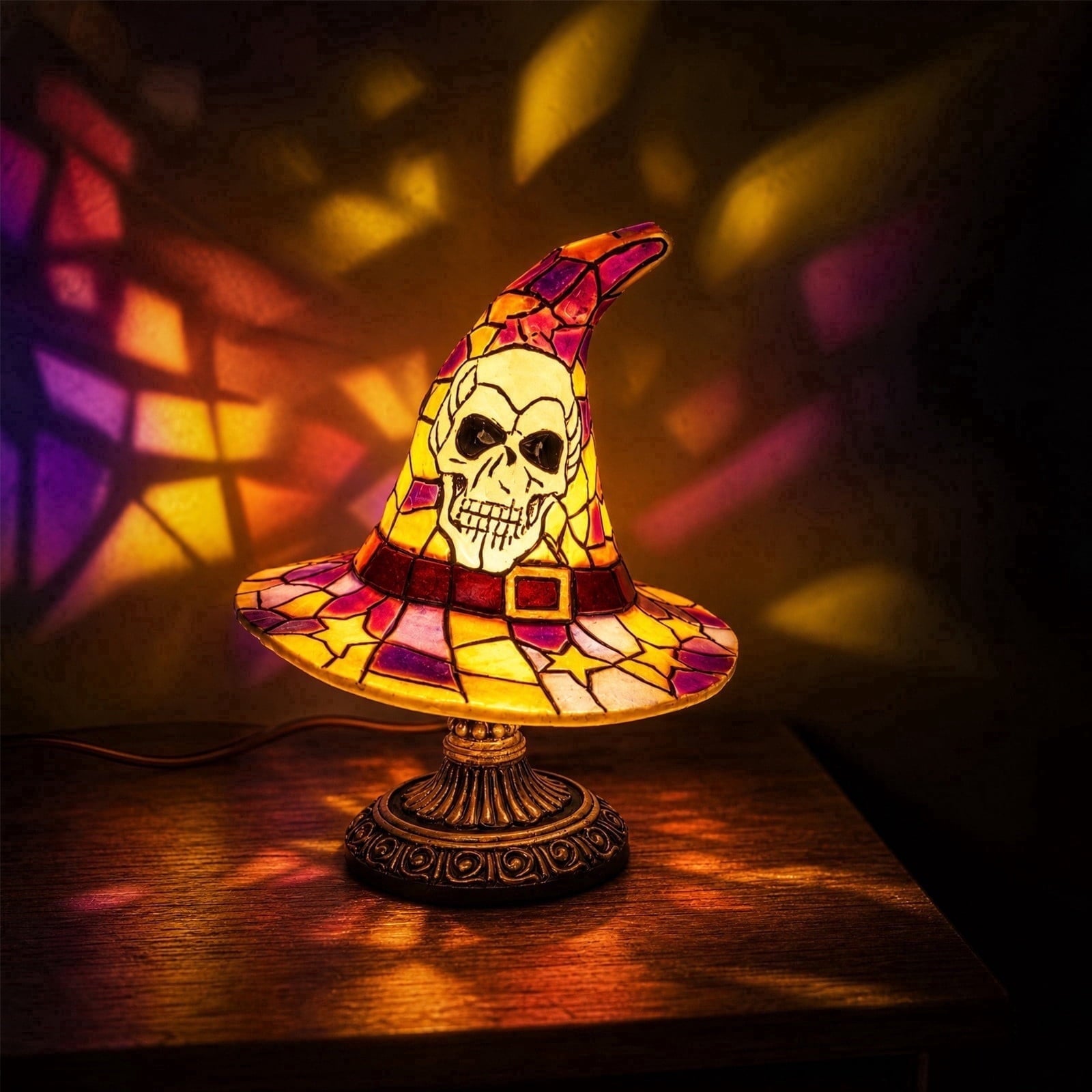 Clearance Halloween Table Lamp Decorations, Witch Hat Lamp Gifts - Handcrafted Retro Resin Witch Lamp, USB Powered Gothic Wizard Hats Night Light, Home Decor Accent Lamps for Bedroom