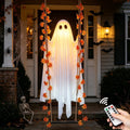 Hanging Swinging Ghost Halloween Decor - Outdoor Halloween Decorations with Ghost on A Swing for Outside Garden Yard Porch Tree, 4.4 FT Large Spooky Cute Ghosts with String Lights for Indoor Party