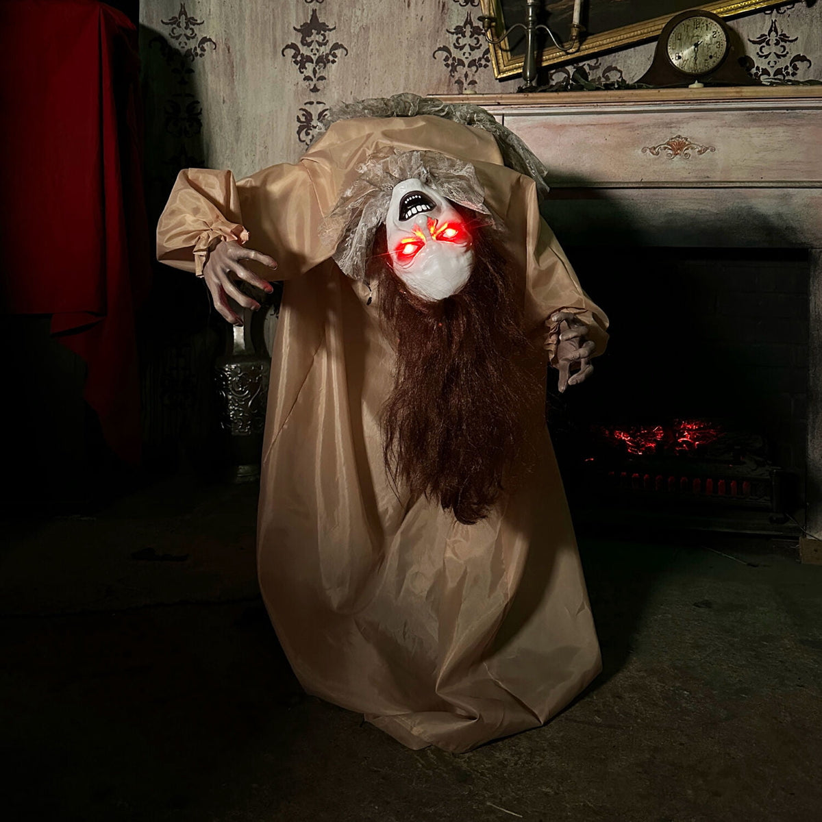 Haunted Hill Farm 3.4 ft Touch-Activated Animated Possessed Backbend Lady Halloween Animatronic, HHLADY-15FLSA