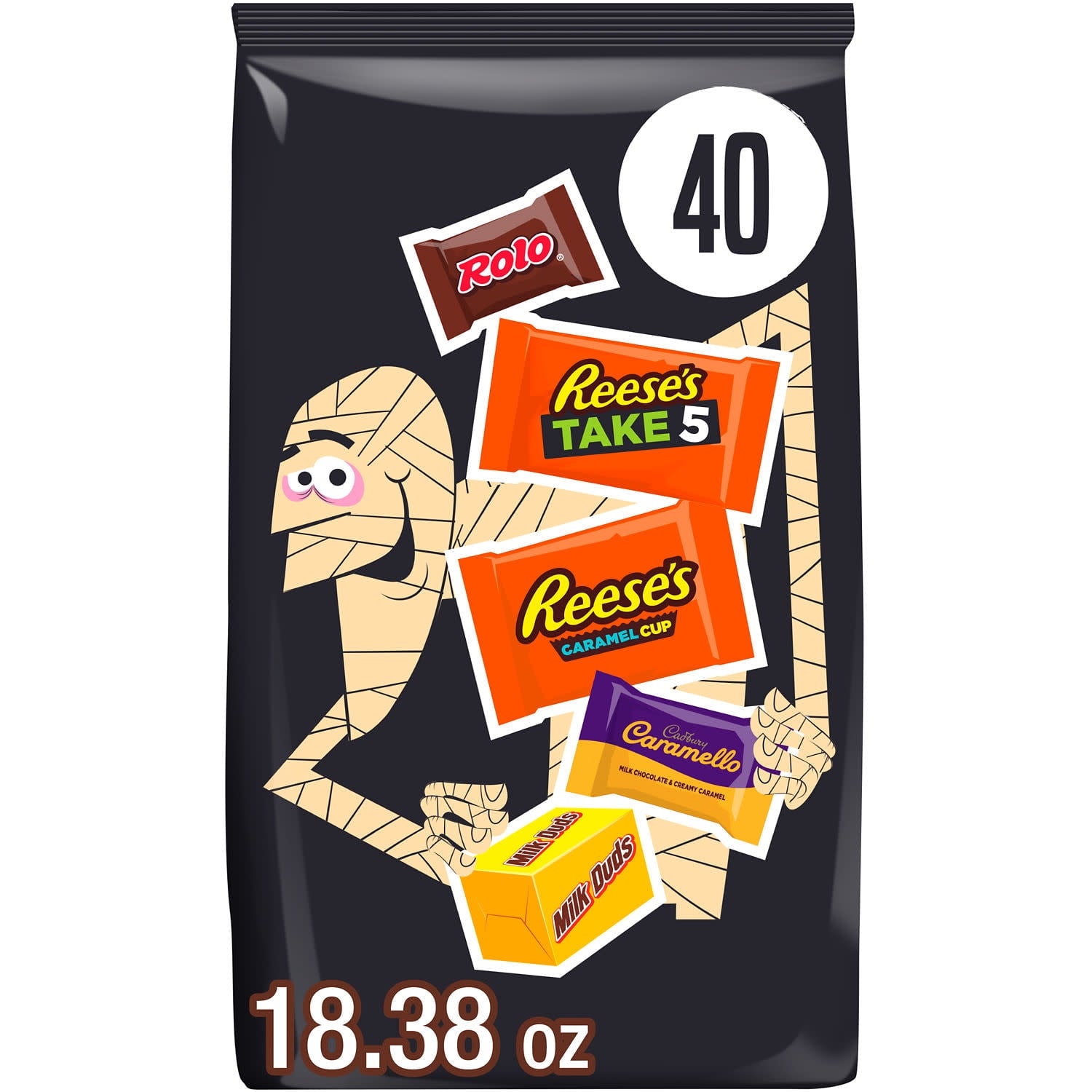 Hershey Assorted Caramel, Halloween Candy Variety Bag, 18.38 oz (40 Pieces)