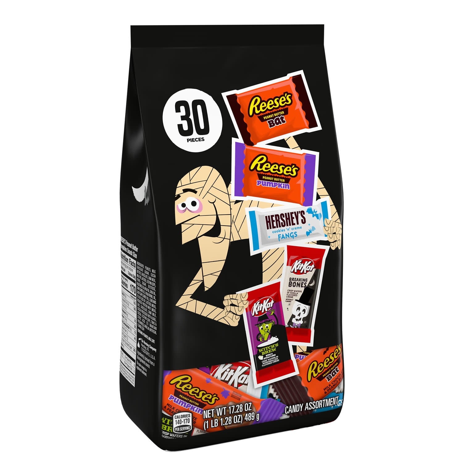 Hershey's, Kit Kat and Reese's Assorted, Halloween Candy Variety Bag, 17.28 oz (30 Pieces)