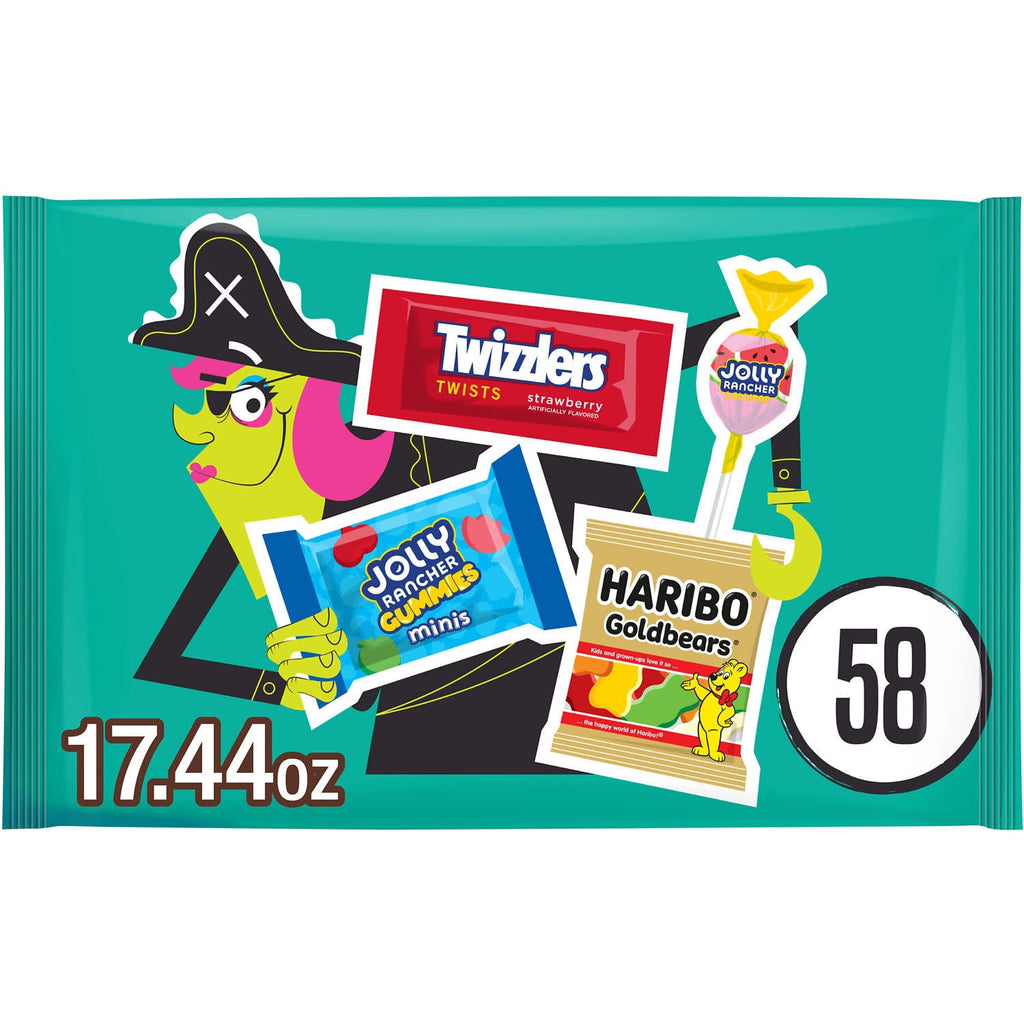Haribo, Jolly Rancher and Twizzlers Assorted Fruit Flavored, Halloween Candy Variety Bag, 17.44 oz (58 Pieces)