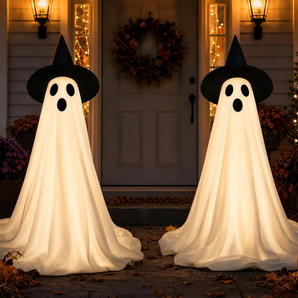 HiberyHom 2 Pack 4.6 FT Halloween Ghost Decor, Early Halloween Decorations, Light Up Ghost for Front Porches Yard Garden, Halloween Decorations Outdoor