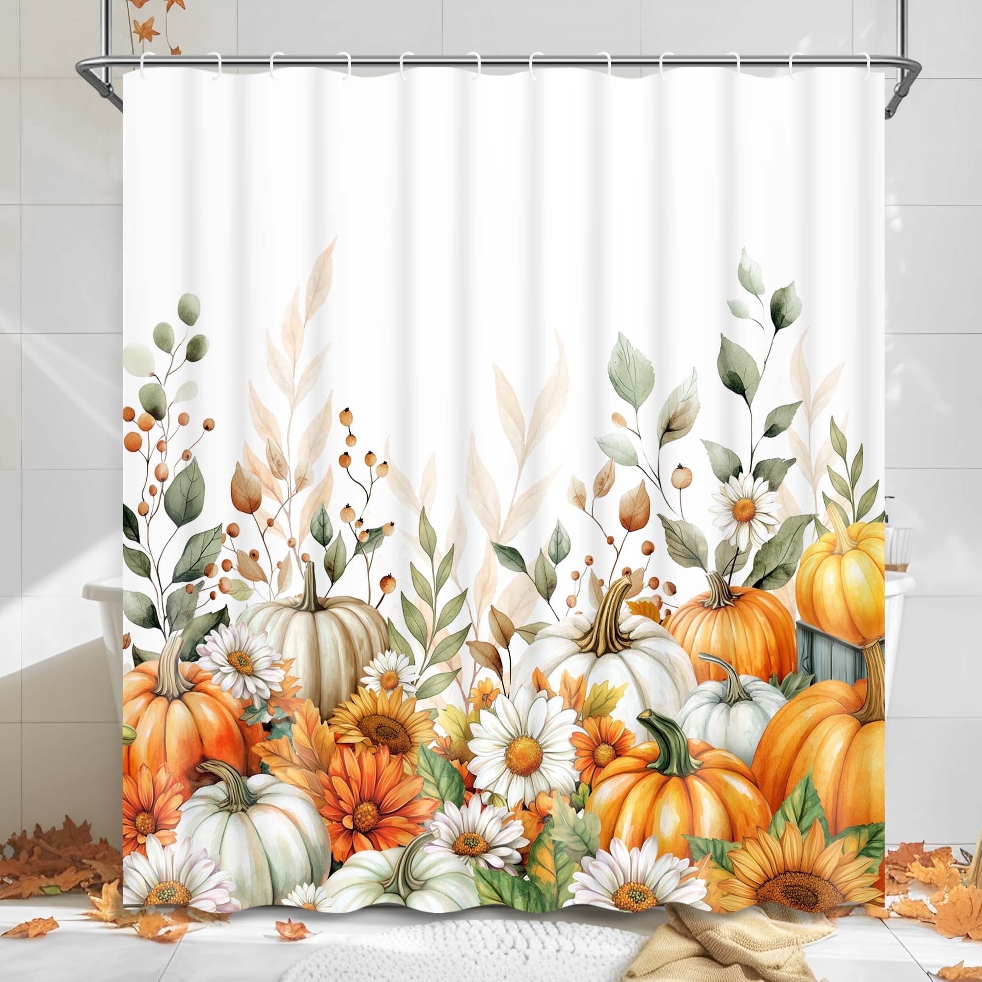 Ikfashoni Fall Shower Curtain with Hooks, Fall Decor for Home, Buffalo Plaid Pumpkin Waterproof Bathroom Curtains, 72"X72"