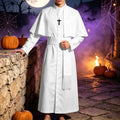 JOANKDMI Catholic Priest Costume for Men Clergy Cassock Robe with Capelet and Sash Halloween Party Outfit Religious Father Minister Fancy Dress for Men