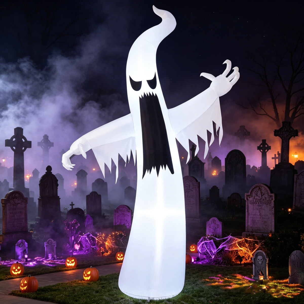 Joyfy 12 ft Halloween Inflatable Outdoor Ghost,Giant Ghost Blow Up Decor with Built-in LED Lights,inflatables with Build-in LEDs,Spooky Outdoor Decorations for Yard & Lawn