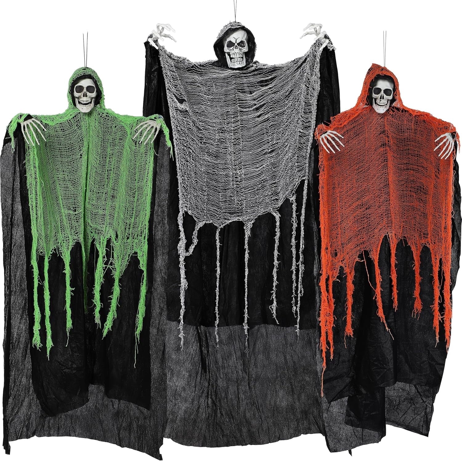 Joyfy 3 Pack Halloween Hanging Ghosts,Scary Skeleton Ghosts Grim Reapers Decorations for Halloween Indoor Outdoor Yard Home Decorations
