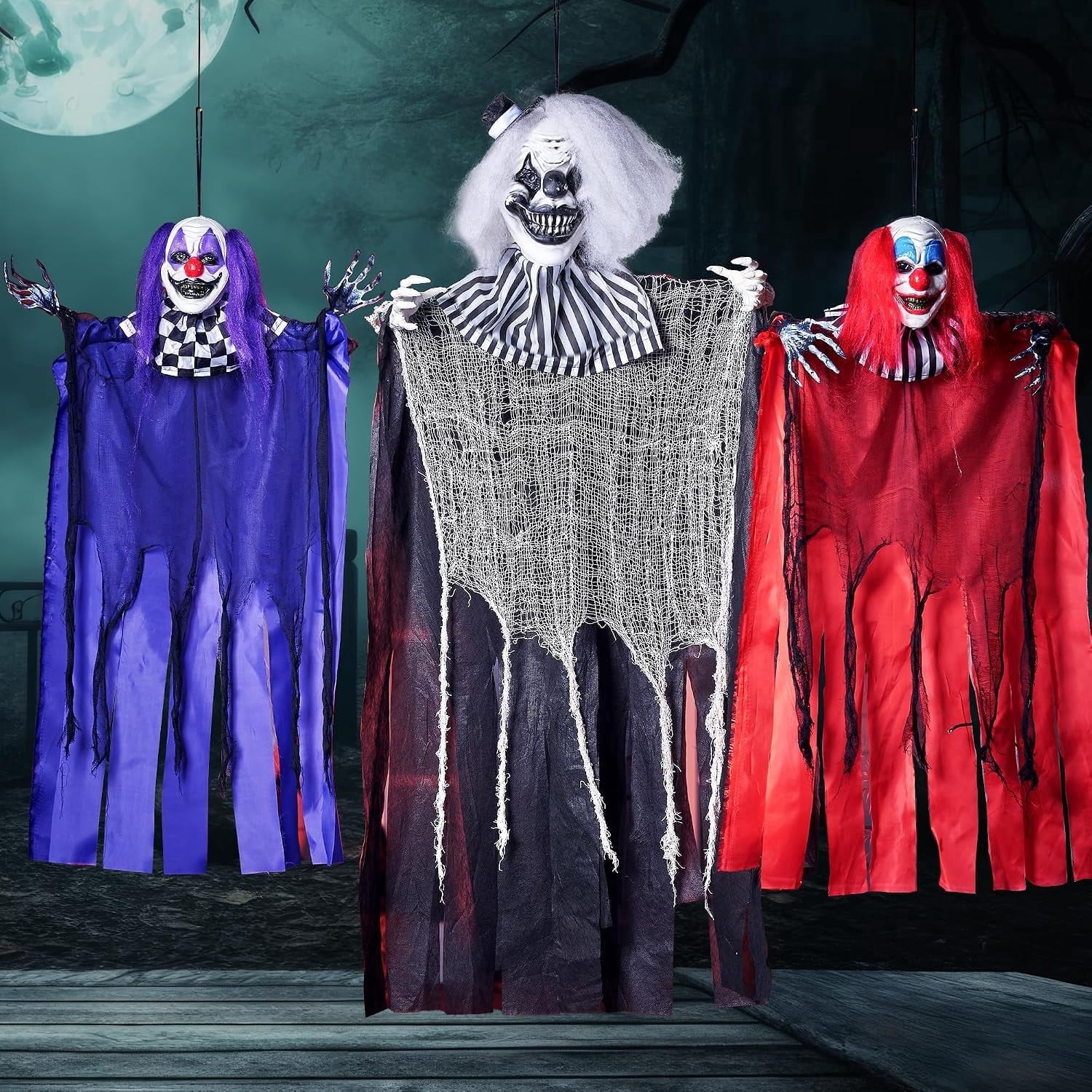 Joyfy 4 Pcs Halloween Decorations Outdoor Hanging Clown Ghost,29" Scary Outdoor Halloween Decor for Halloween Haunted House Decor Props