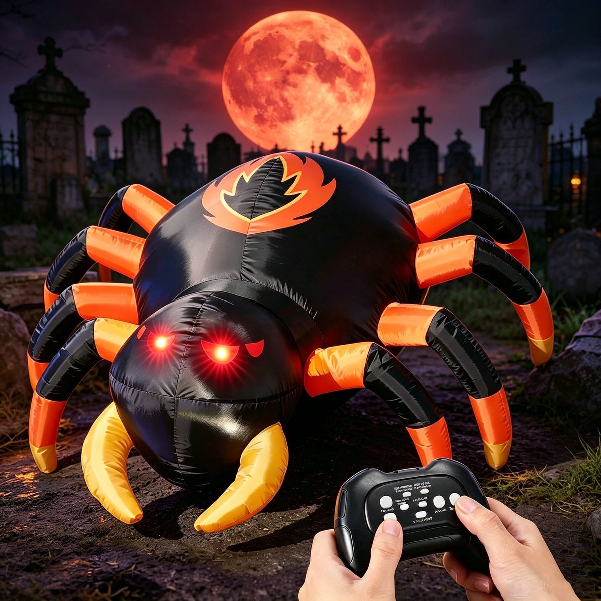 Joyfy 8 FT Halloween Inflatables Spider with Rotating Colorful Light,Light Up Spider with Orange Eyes Halloween Blow up Yard Decorations,Outdoor Halloween Decor