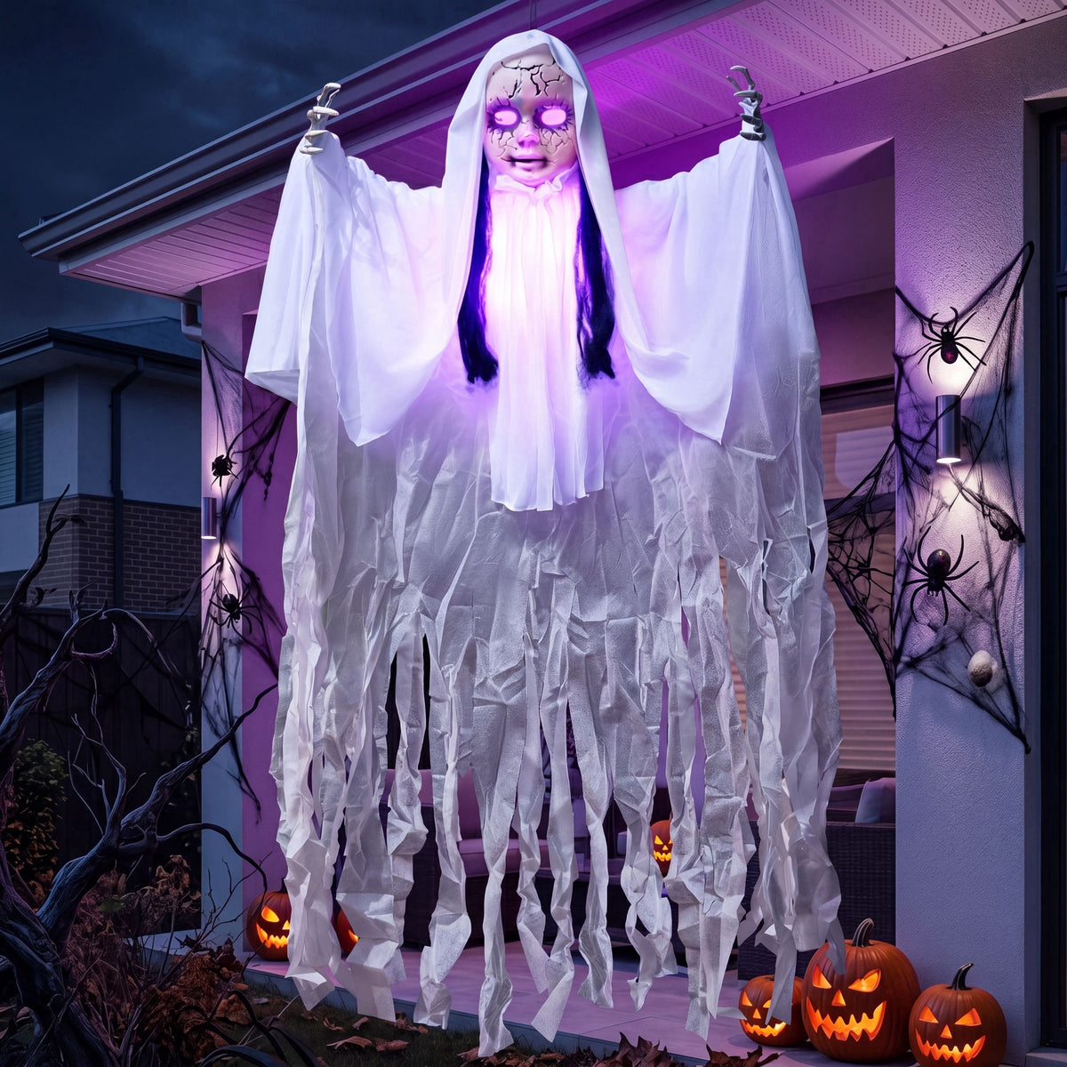 Joyfy 3 Pack Halloween Hanging Ghosts,Scary Skeleton Ghosts Grim Reapers Decorations for Halloween Indoor Outdoor Yard Home Decorations