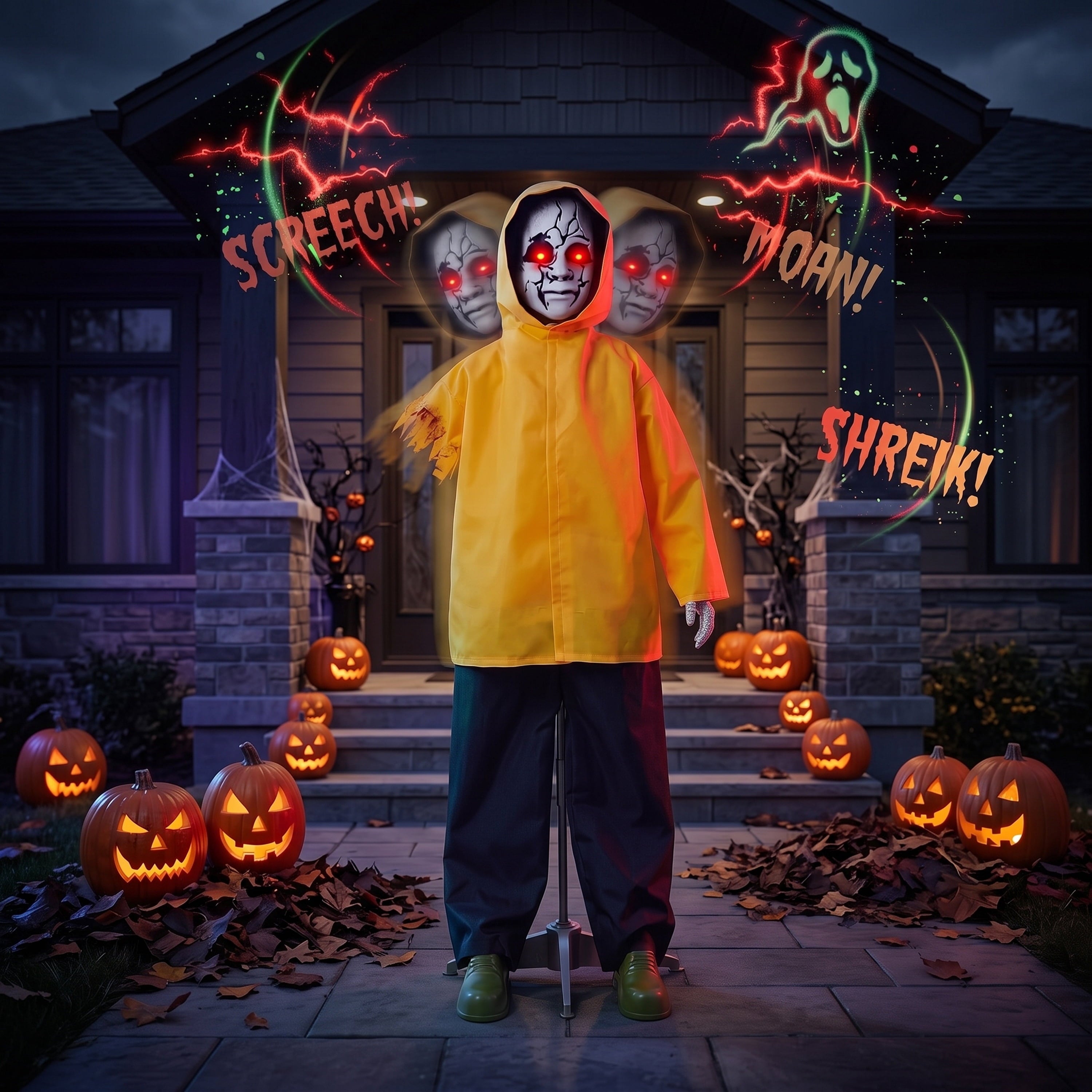 Joyfy 49" Halloween Decorations Outdoor Ghost, Animatronics Life Size Halloween Ghost Decor, Sound-Activated with Glowing Eyes, Movements & Creepy Sound, Scary Haunted House Props for Garden Yard