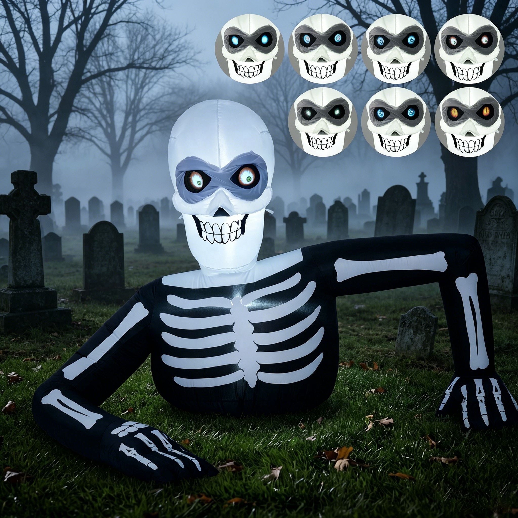 Joyfy 5.5ft Halloween Inflatables Long Light Up Skeleton Ground Breaker Halloween Inflatables Outdoor Decorations,Blow up Halloween Yard Decorations