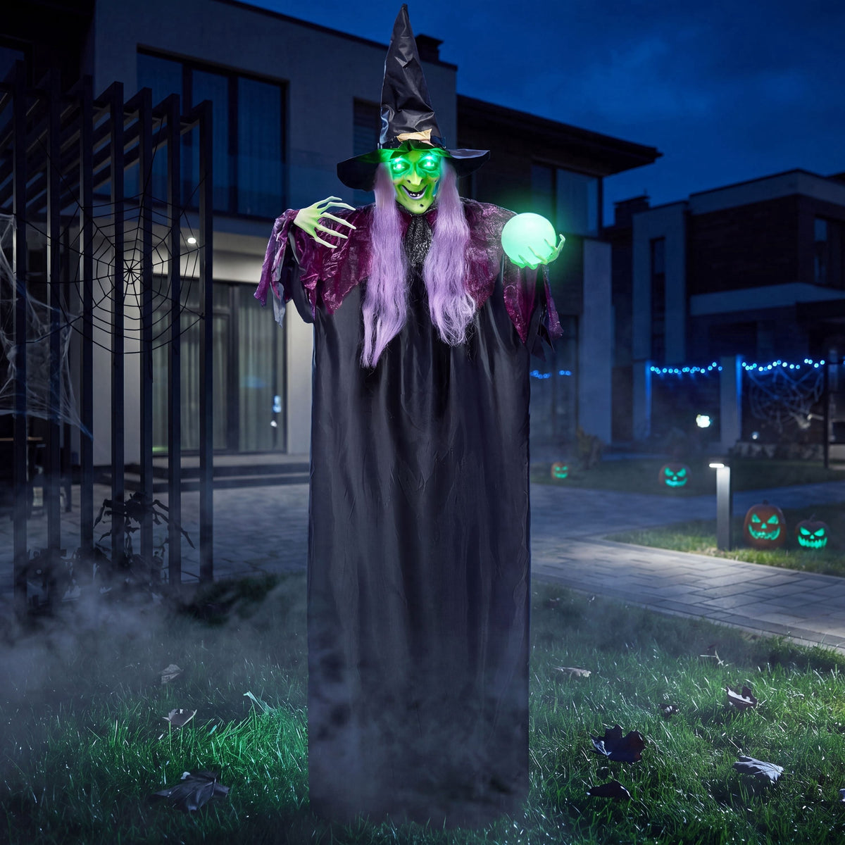 Joyfy 6ft Halloween Witch Decoration,Outdoor Scary Halloween Animatronic Hanging Witch with Light Up Eyes and Sound Decoration for Halloween Outdoor