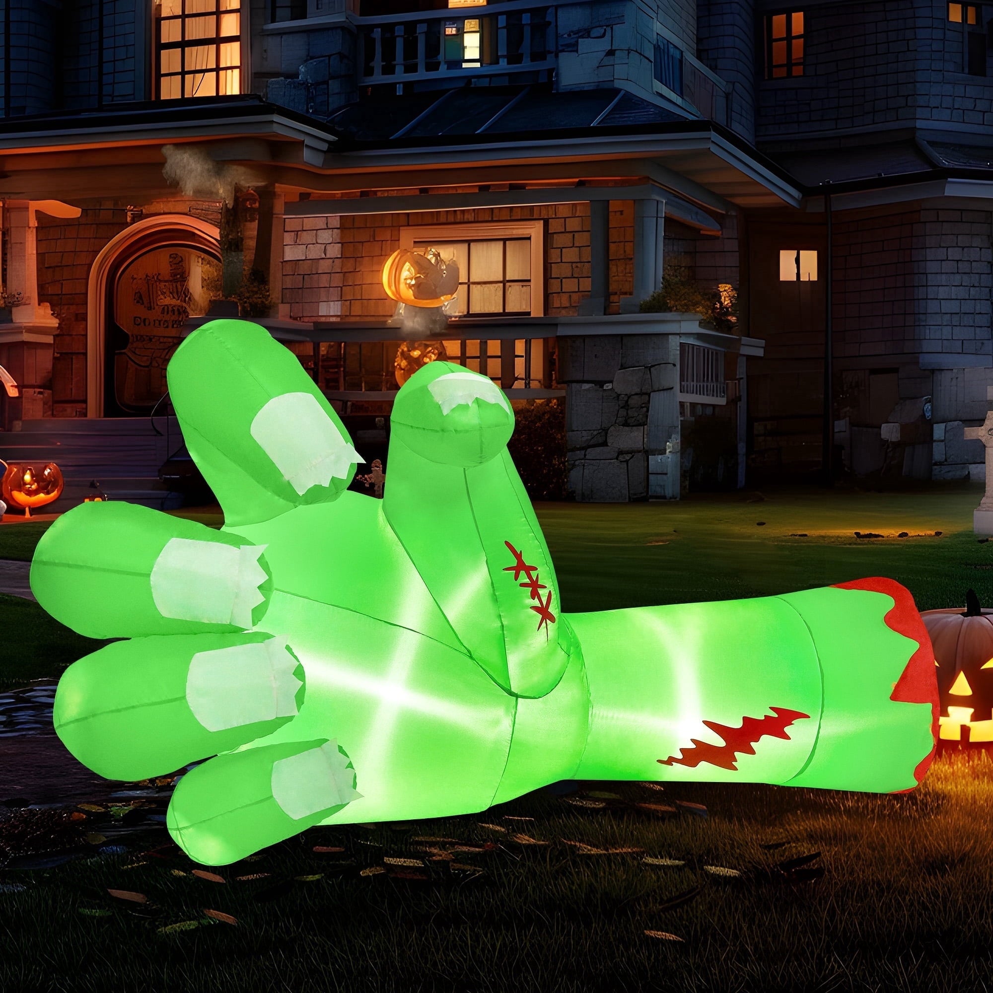 Joyfy 5.5ft Halloween Inflatables Long Light Up Skeleton Ground Breaker Halloween Inflatables Outdoor Decorations,Blow up Halloween Yard Decorations