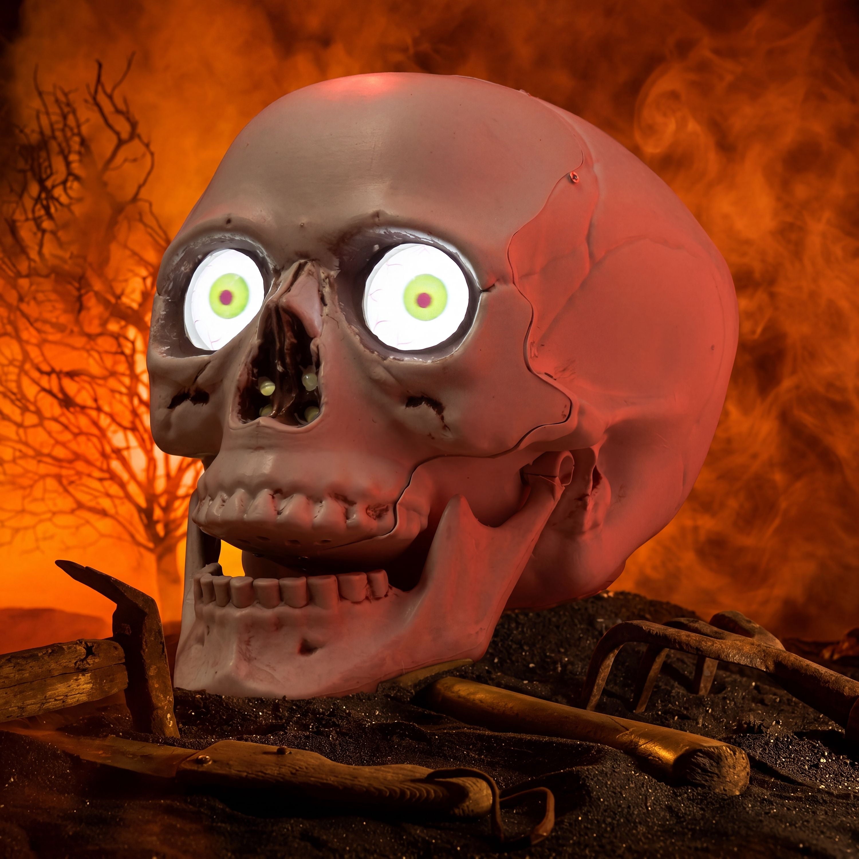 Joyfy Sound Activated Animated Skull Halloween Indoor Decor,LED Light Up Moving Eyeballs Skull Tabletop Ornament,Scary Haunted House Party Desktop Home Decoration Supplies