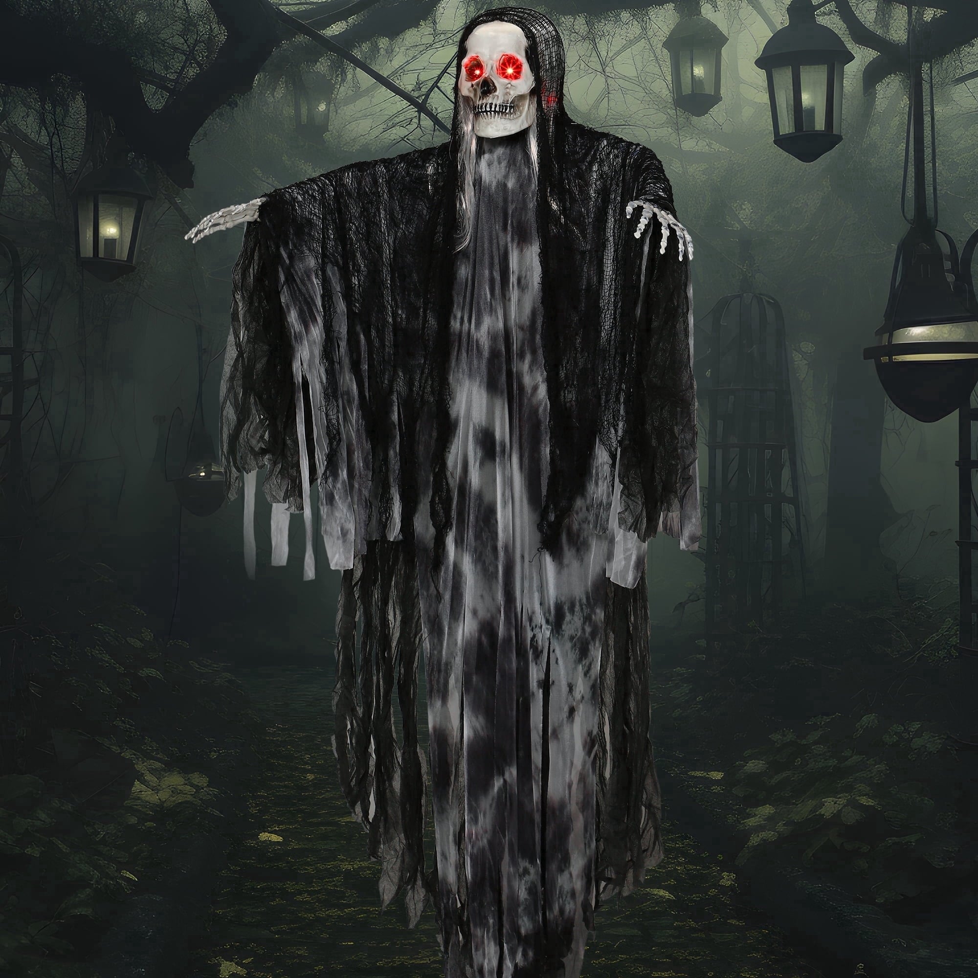 Joyfy 3 Pack Halloween Hanging Ghosts,Scary Skeleton Ghosts Grim Reapers Decorations for Halloween Indoor Outdoor Yard Home Decorations