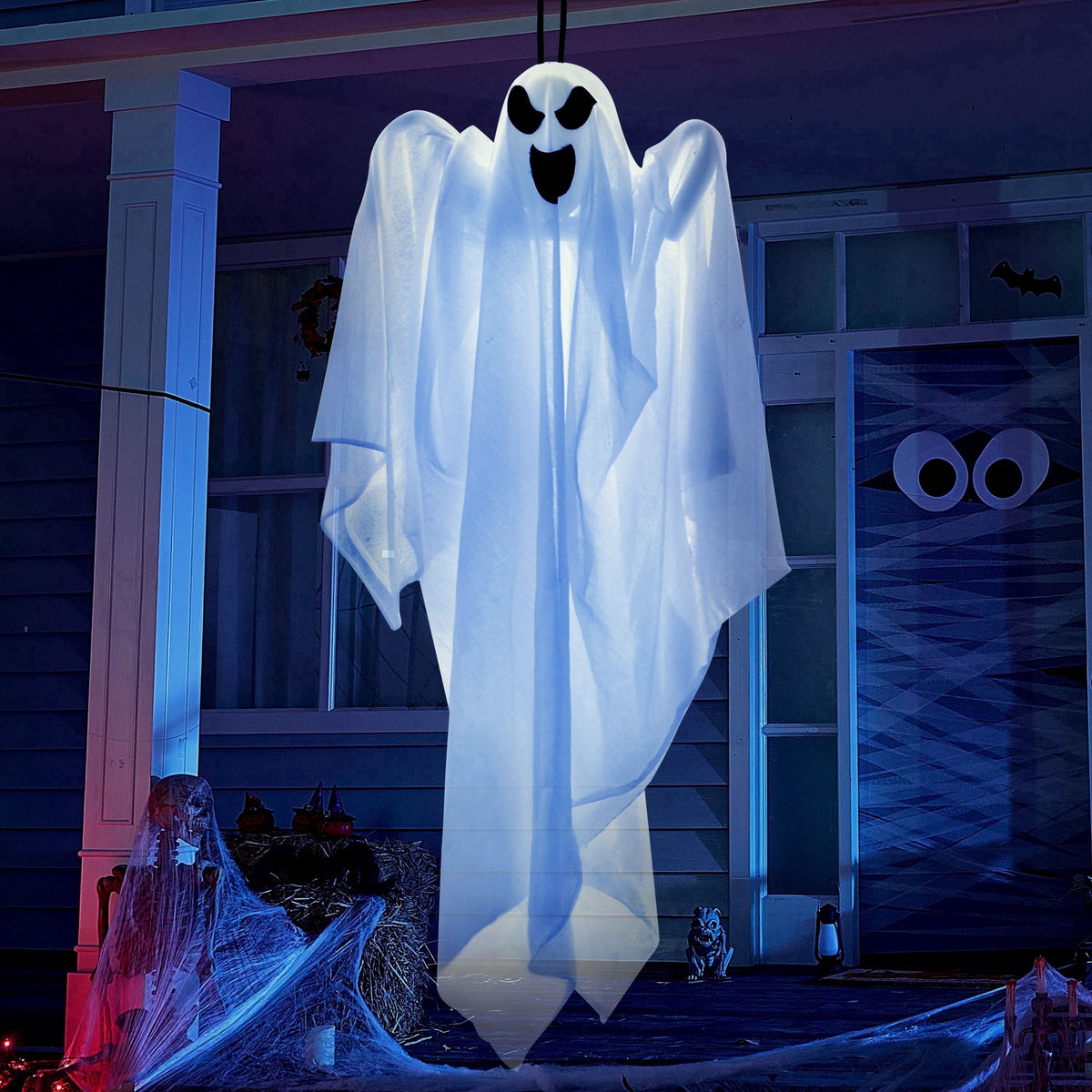 Joyfy 3 Pack Halloween Hanging Ghosts Decorations,27.5" Cute Scary Flying Ghosts Outdoor Hanging Halloween Decorations Yard Decorations