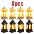 KOYPTL 8 Pcs Black Lanterns Decorative Indoor Mini Battery Operated Lanterns with Flameless Candle,Christmas Table Decorations Hanging Ornament for Wedding Table Centerpieces Home Xmas Decor Outdoor