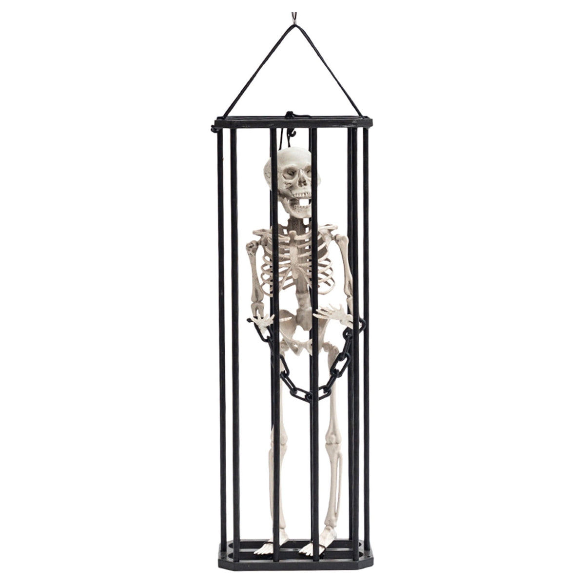 Konghyp Halloween Hanging Decoration Cage Ghost, Motion Activated Skeleton Prisoner, Creepy Party Prop for Haunted House, Animated Scare Device, Unique Halloween Decor