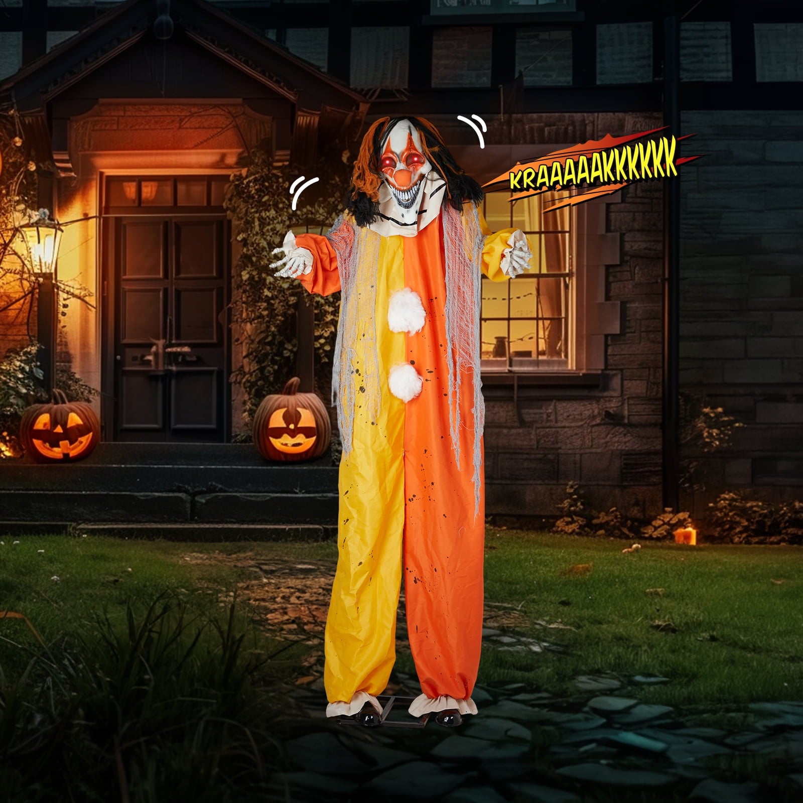 Ktaxon 6ft Pumpkin Man Animated Animatronic Decoration Creepy Halloween w/ Classic Cape Creepy Cloaked Jack-o'-Lantern for Porch & Yard