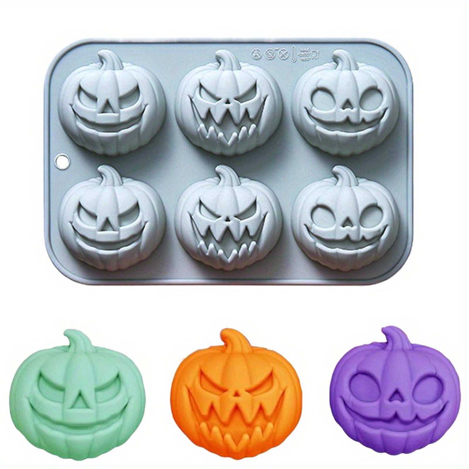 Ktlvex 6-Cavity Pumpkin Silicone Mold, Rectangular, Food-Grade, Pink – for Halloween Chocolate, Soap & Baking