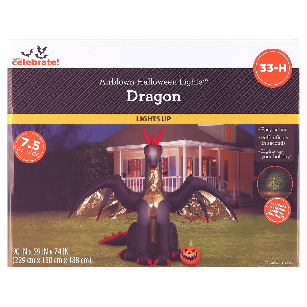 Dragon Airblown Yard Inflatable, Multicolor, 7.5', Halloween by Way To Celebrate