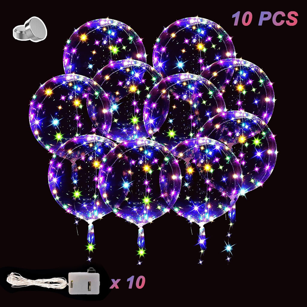 LED Balloons 10 Pack, 20 inch Glow Bubble Balloons with String Lights Included Batteries for Halloween Christmas Party Decoration