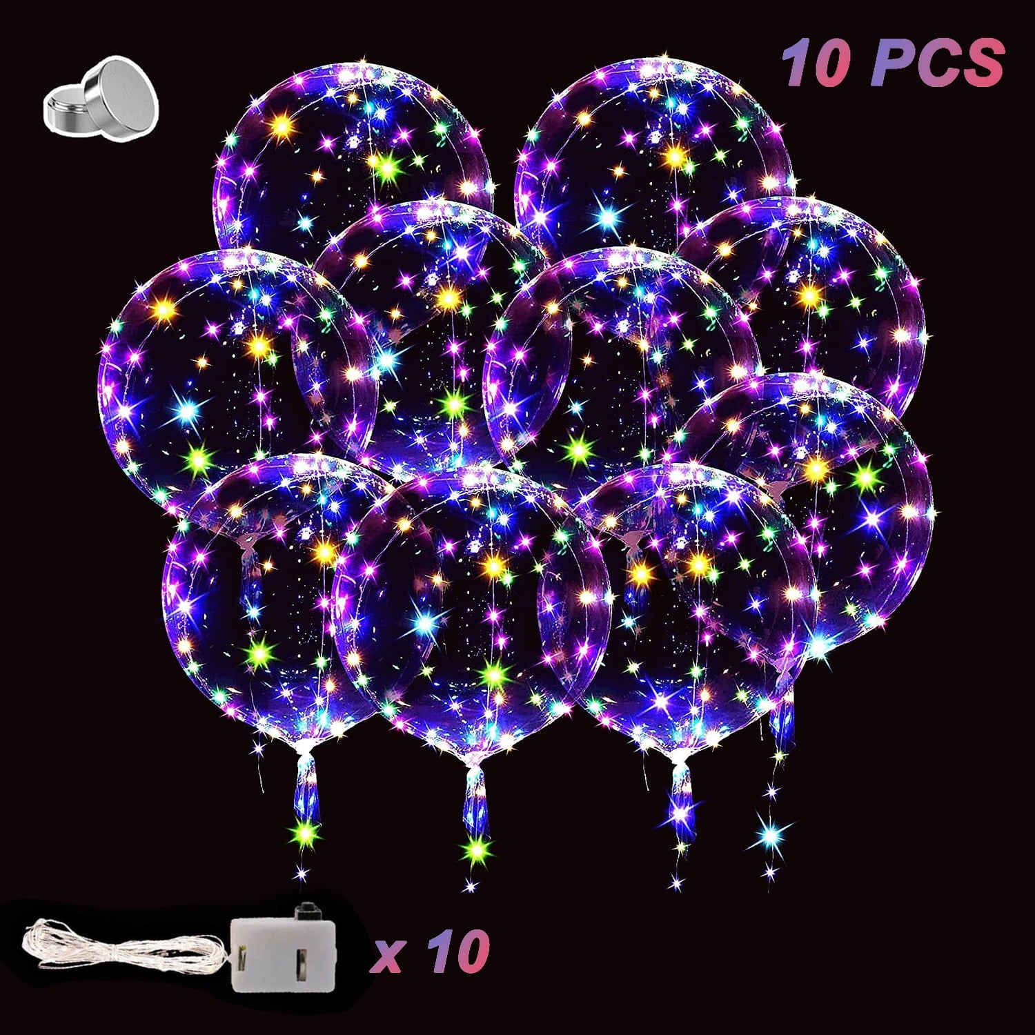 LED Balloons 10 Pack, 20 inch Glow Bubble Balloons with String Lights Included Batteries for Halloween Christmas Party Decoration