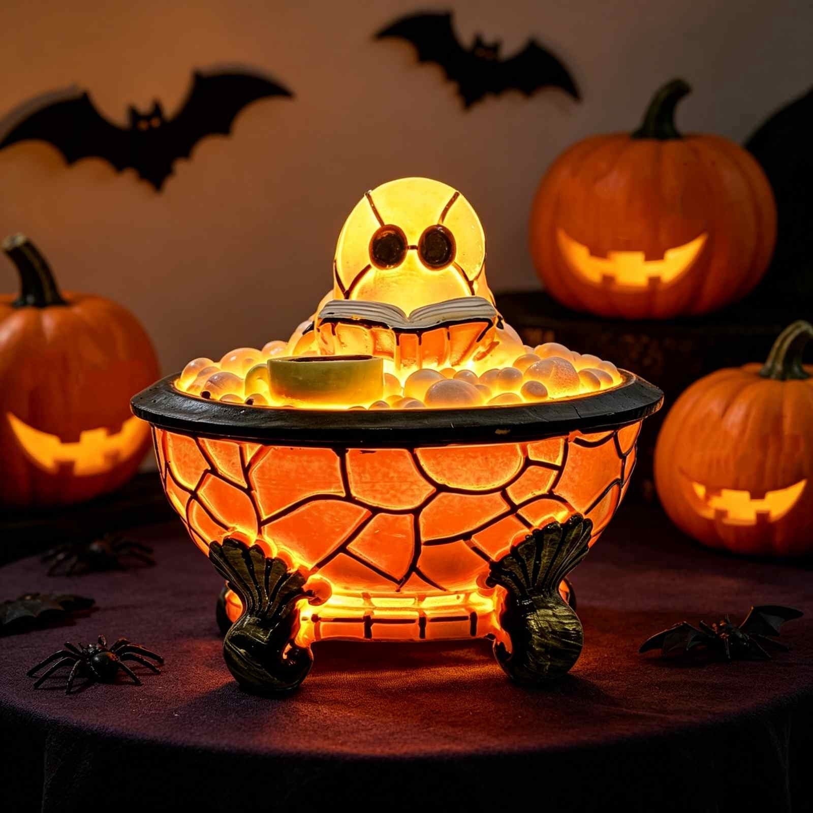 Fwttom Ghost Night Light, Halloween Lights Cute Ghost Reading Book Lamp, Halloween Decorations Indoor Light Up Ghost Statue Ghost Light for House Mantel Bedside