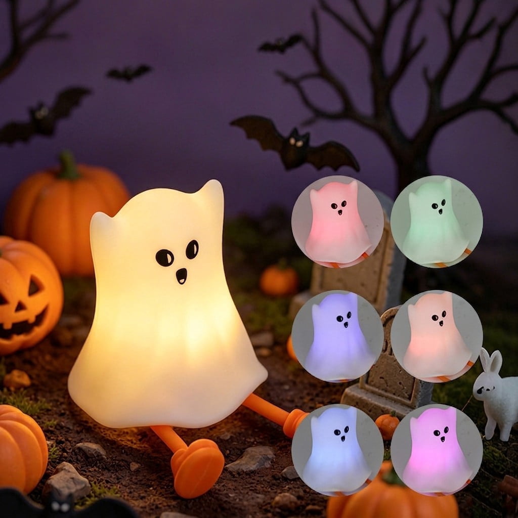 Fwttom Ghost Night Light, Halloween Lights Cute Ghost Reading Book Lamp, Halloween Decorations Indoor Light Up Ghost Statue Ghost Light for House Mantel Bedside