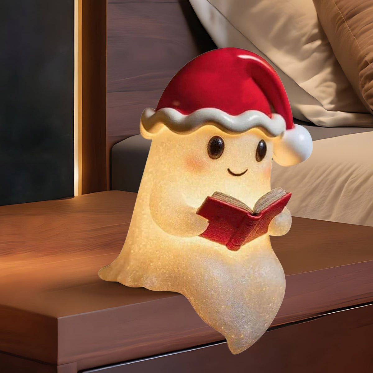 Fwttom Ghost Night Light, Halloween Lights Cute Ghost Reading Book Lamp, Halloween Decorations Indoor Light Up Ghost Statue Ghost Light for House Mantel Bedside