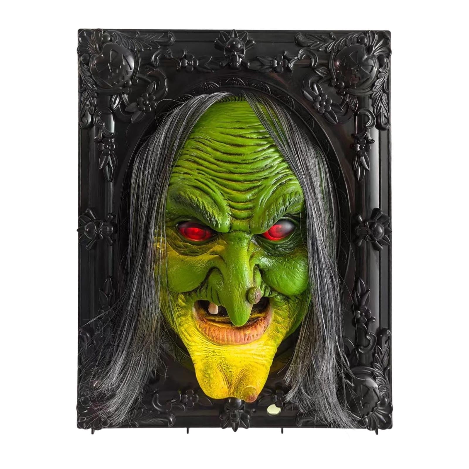 Leeye Motion Sensor Halloween Witch Wall Hanging, Haunted Talking Witch Picture Frame with Sound Activation, Scary Animated Witch Wall Decor for Indoor Party Haunted House