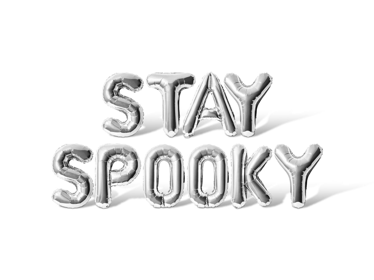 Letter Balloons - STAY SPOOKY 16" Inch Alphabet Letters Foil Mylar Balloon Halloween Party Banner (White)