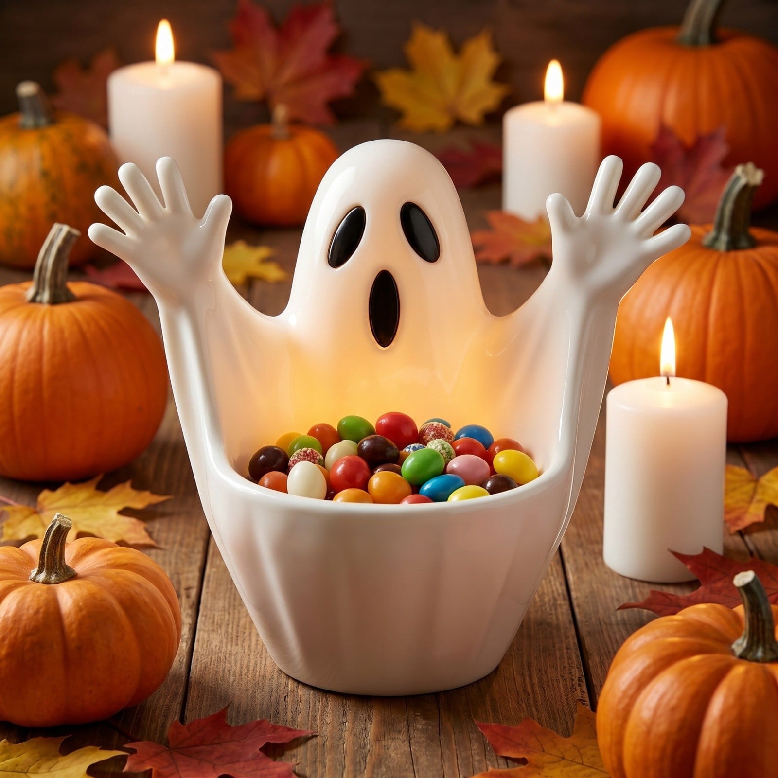 Diceymbol Halloween Pumpkin Snack Bowl Stand Collapsible Broomstick Candy Tray for Cupcakes & Desserts, Resin Serving Platter with Ceramic Pumpkin Bowls