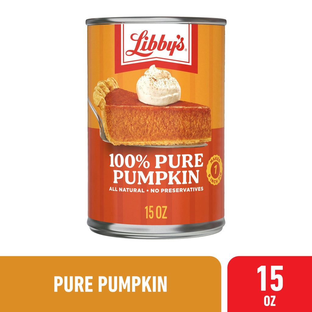 Libby's Canned Pumpkin, 100% Pure Pumpkin Puree, All Natural Gluten Pumpkin for Baking Pumpkin Pie Dessert, 15 oz Can