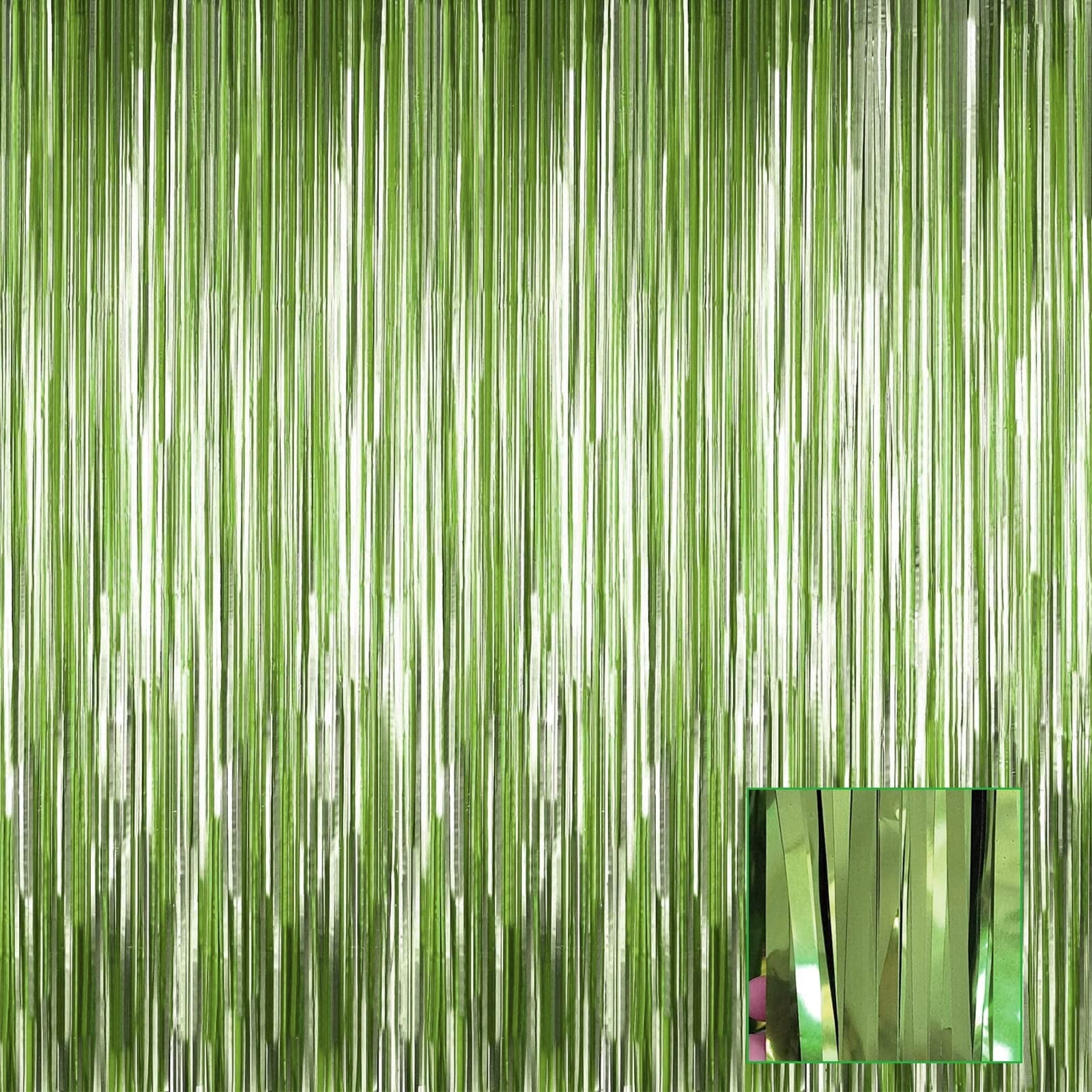 Light Green Metallic Tinsel Foil Fringe Curtains, 4 Pack 3.3x6.6 Feet Party Streamer for Birthday Bachelorette Party Decorations
