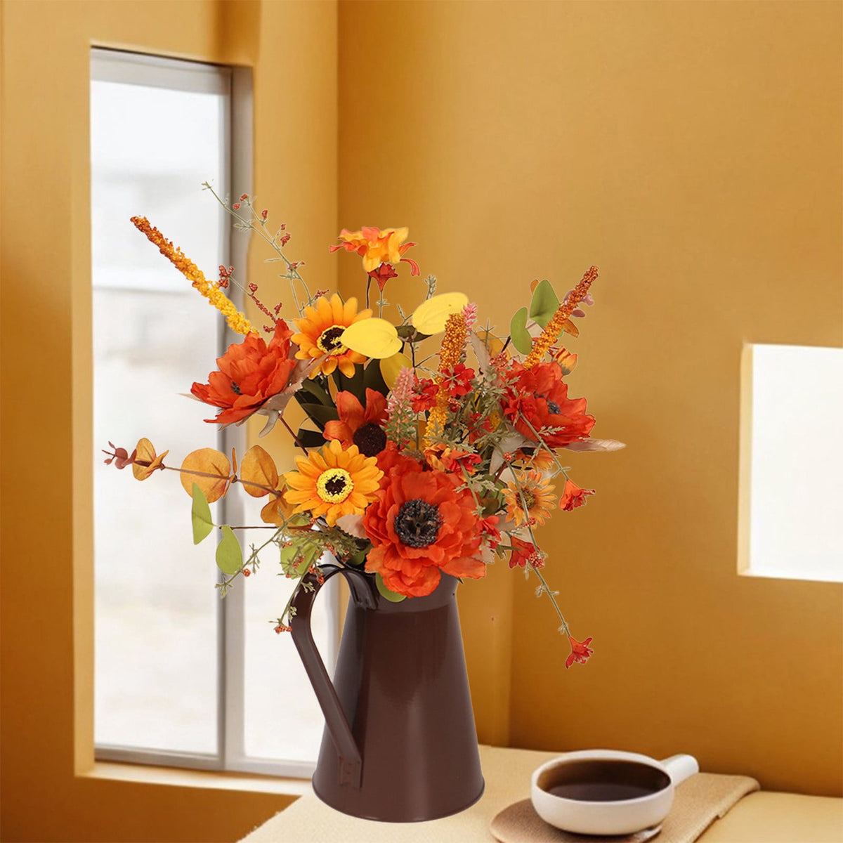 Light Up Sunflower Bouquet Decor - Battery Operated Floral Arrangement Halloween Thanksgiving Table Centerpiece Iron Vase Seasonal Home Gift(B-Witch Lamp)