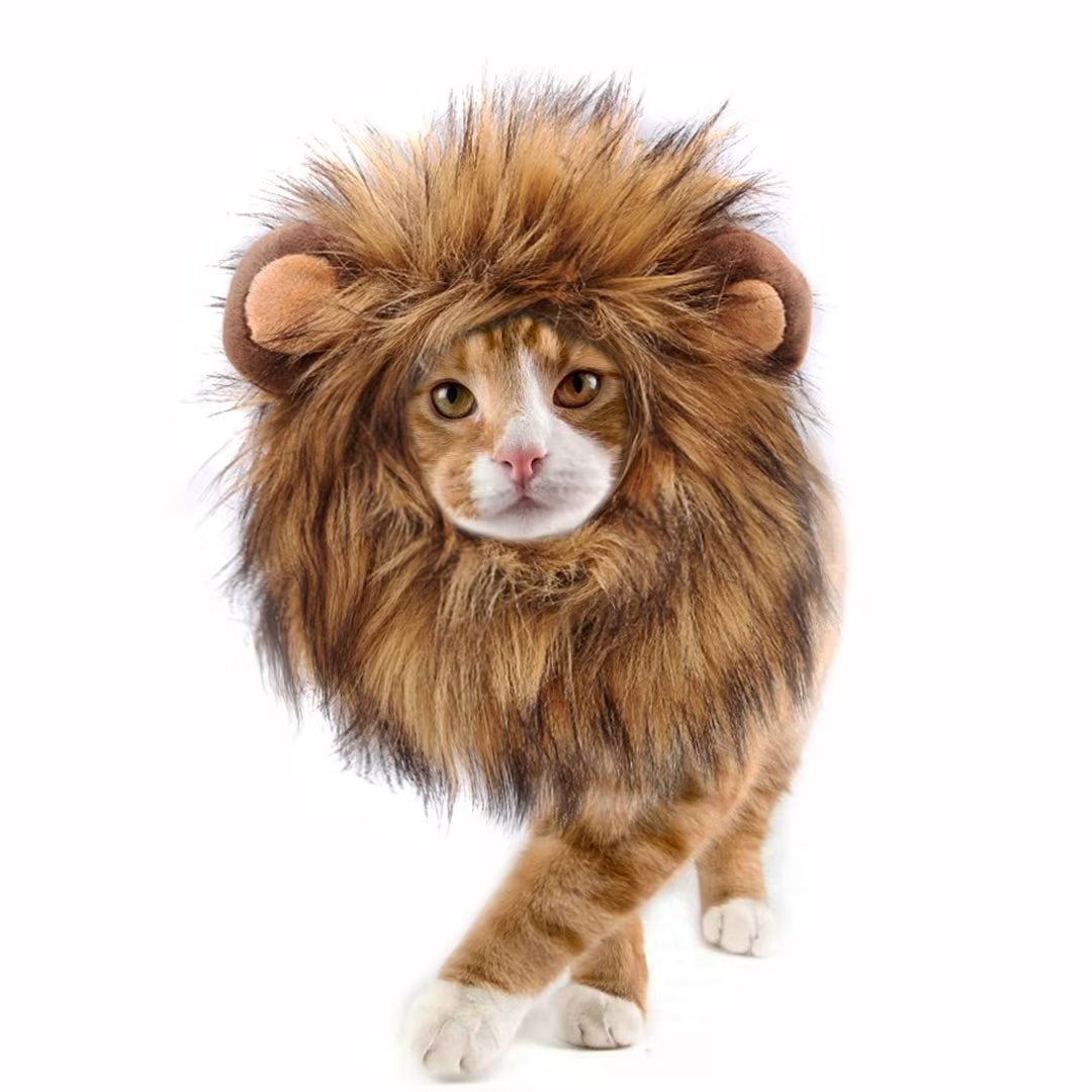 Lion Mane Wig for Cats, Funny Pet Cat Costumes for Halloween Christmas (Size S, Black)