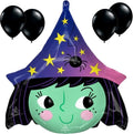 LoonBalloon 17" Cute Witch Foil Balloon with 4 Black Latex Balloons – Halloween Party Decoration
