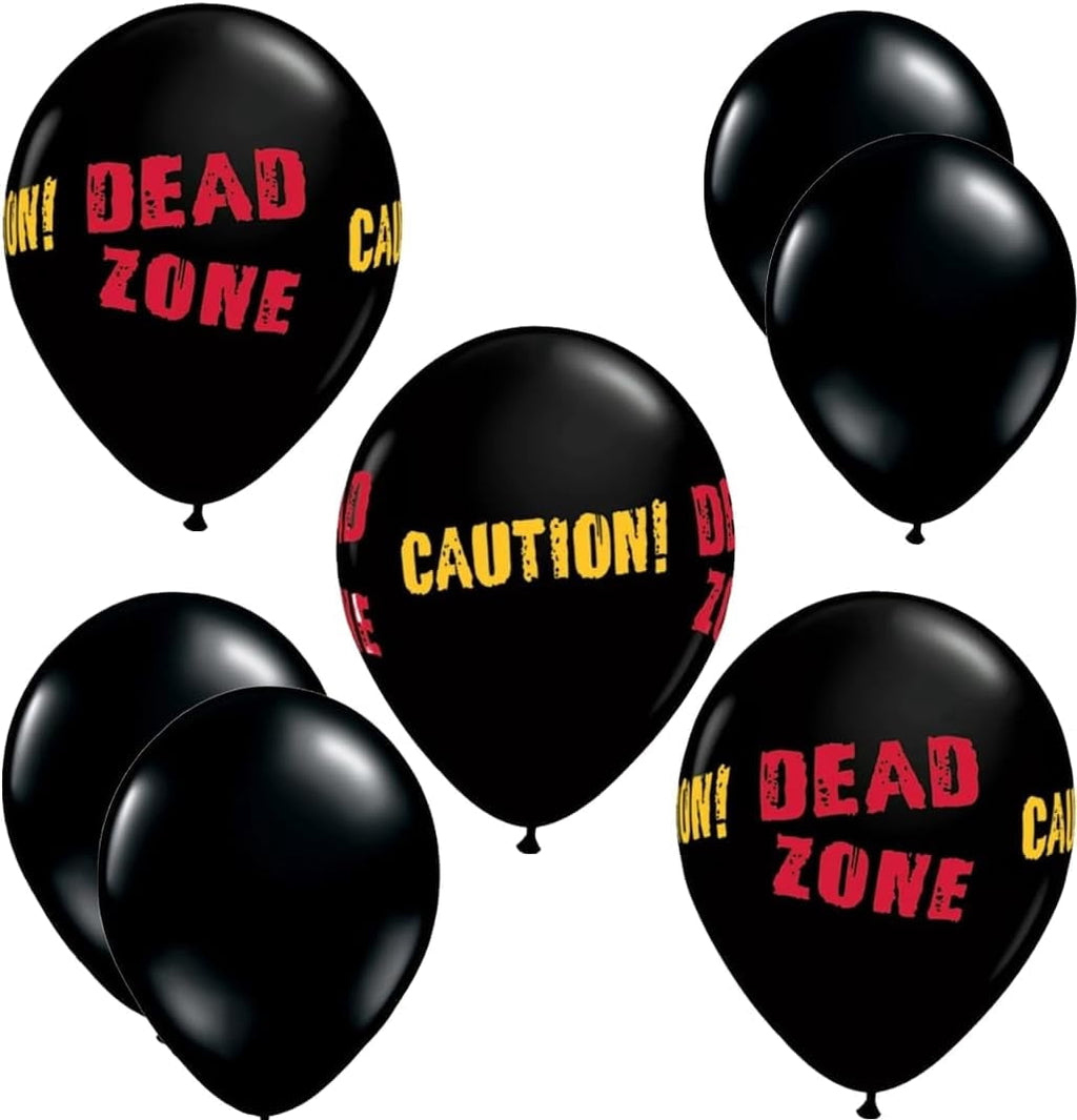 LoonBalloon Dead Zone Caution Halloween Balloons 11" Latex 6 Pack – Black and Red Party Decoration