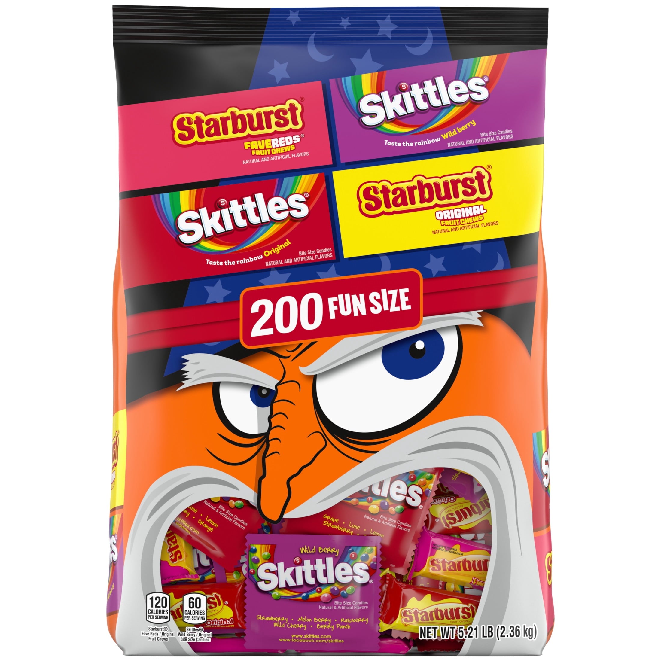 Skittles & Starburst Fun Size Chewy Halloween Candy Variety Pack - 200 Ct Bulk Bag